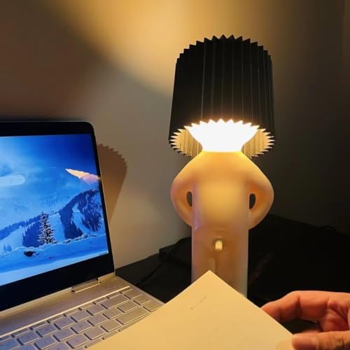 OKESYO Lustiges LED Tischleuchte, A Little Shy Man als Nachttischlampe, Kreative Lampe mit Schirm als Geschenk für Schlafzimmer, Büro, Wohnzimmer(Schwarz) von OKESYO