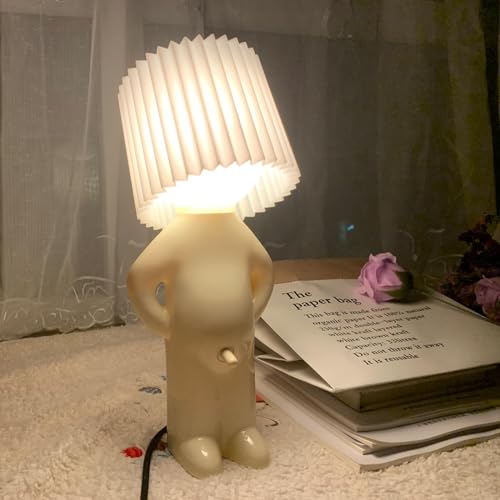 OKESYO Lustiges LED Tischleuchte, A Little Shy Man als Nachttischlampe, Kreative Lampe mit Schirm als Geschenk für Schlafzimmer, Büro, Wohnzimmer(Weiß) von OKESYO