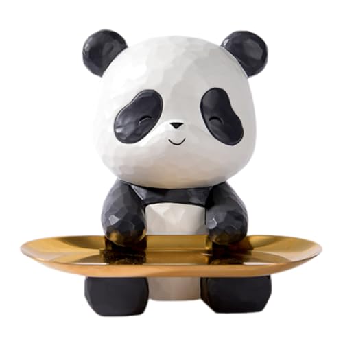 OKESYO Panda Skulptur Deko, Panda Statue Deko mit Tablett, Panda Schmuck Deko, Geschenk für Wohnzimmer, Eingangsbereich, Büro, Schreibtischdekoration [Ohne Ständer]… von OKESYO