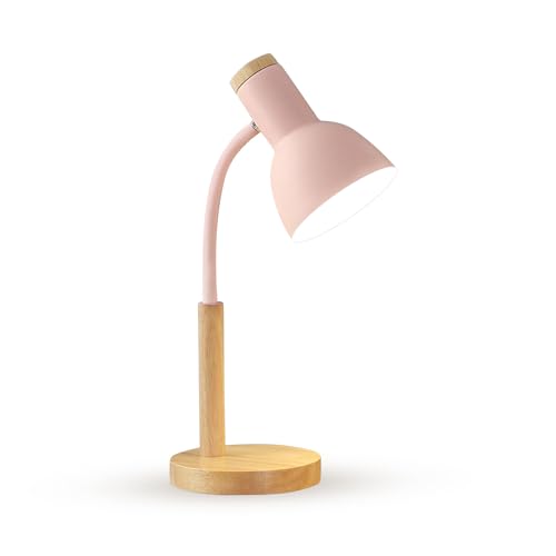 OKSANO Schreibtischlampe, LED Leselampe im Klassichen Holz Design,E27 Socket,Verstellbarem Arm, Kinder Tischlampe für Schlafzimmer,Wohnzimmer (Rosa) von OKSANO