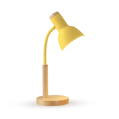 OKSANO Schreibtischlampe, LED Leselampe im Klassichen Holz Design,E27 Socket,Verstellbarem Arm, Kinder Tischlampe für Schlafzimmer,Wohnzimmer (gelb) von OKSANO