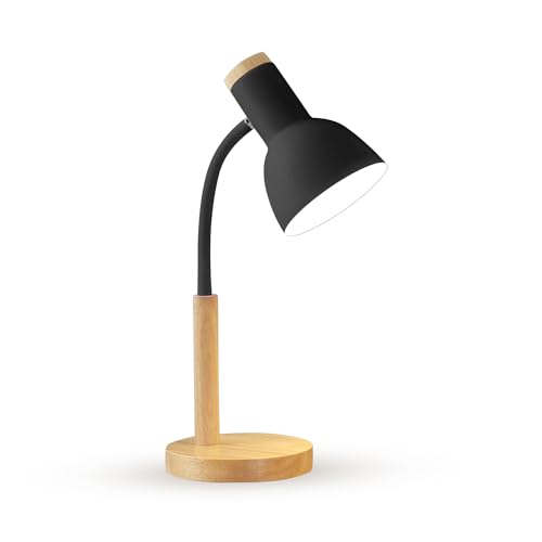 OKSANO Schreibtischlampe, LED Leselampe im Klassichen Holz Design,E27 Socket,Verstellbarem Arm, Kinder Tischlampe für Schlafzimmer,Wohnzimmer (schwarz) von OKSANO