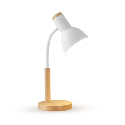 OKSANO Schreibtischlampe, LED Leselampe im Klassichen Holz Design,E27 Socket,Verstellbarem Arm, Kinder Tischlampe für Schlafzimmer,Wohnzimmer (weiß) von OKSANO