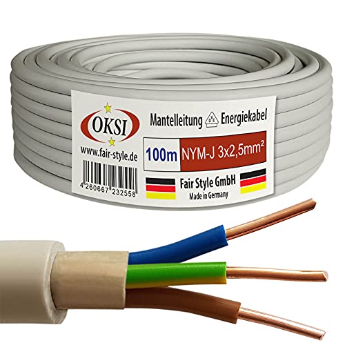 OKSI 100m NYM-J 3x2,5 mm² Mantelleitung Feuchtraumkabel Elektrokabel Kupfer Made in Germany von OKSI