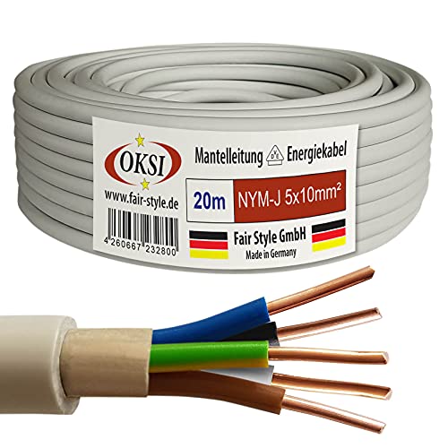 OKSI 20m NYM-J 5x10 mm² Mantelleitung Feuchtraumkabel Elektrokabel Kupfer Made in Germany von OKSI