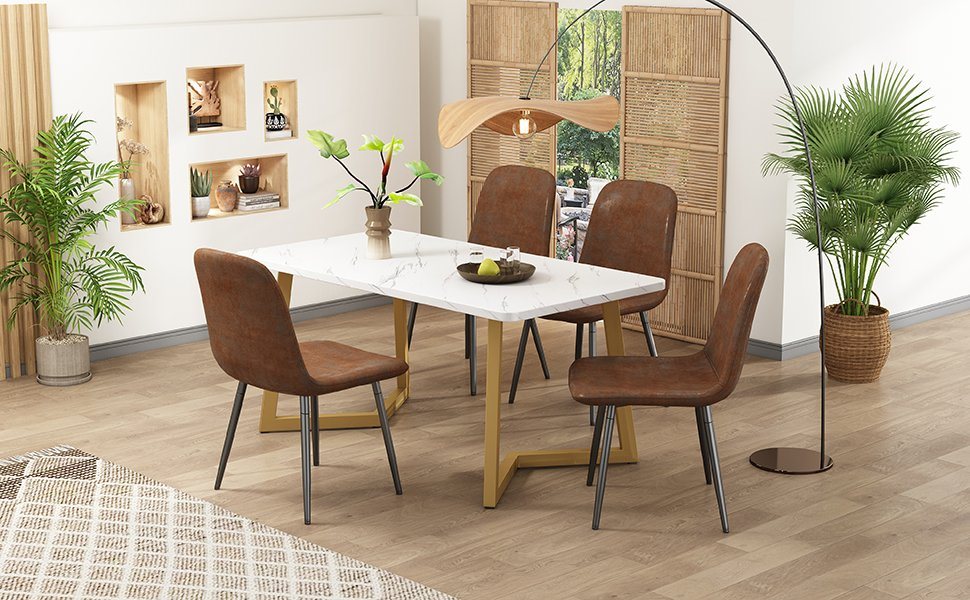 OKWISH Essgruppe Esstisch mit 4 Stühlen, (5-tlg), Küchetisch Esszimmerstuhl, Metallbeine von OKWISH