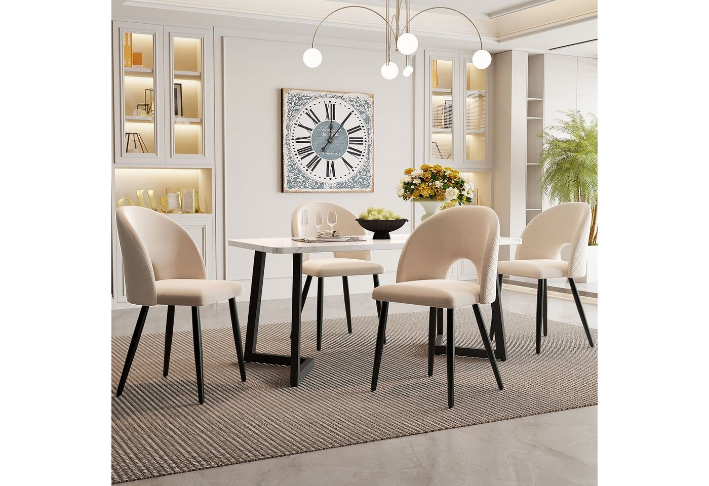 OKWISH Essgruppe Rechteckiger Esstisch Moderner Küchentisch Set, (Esstisch mit 4 stuhl Mit Diamantmuster,Verstellbare Stuhlbeine) von OKWISH