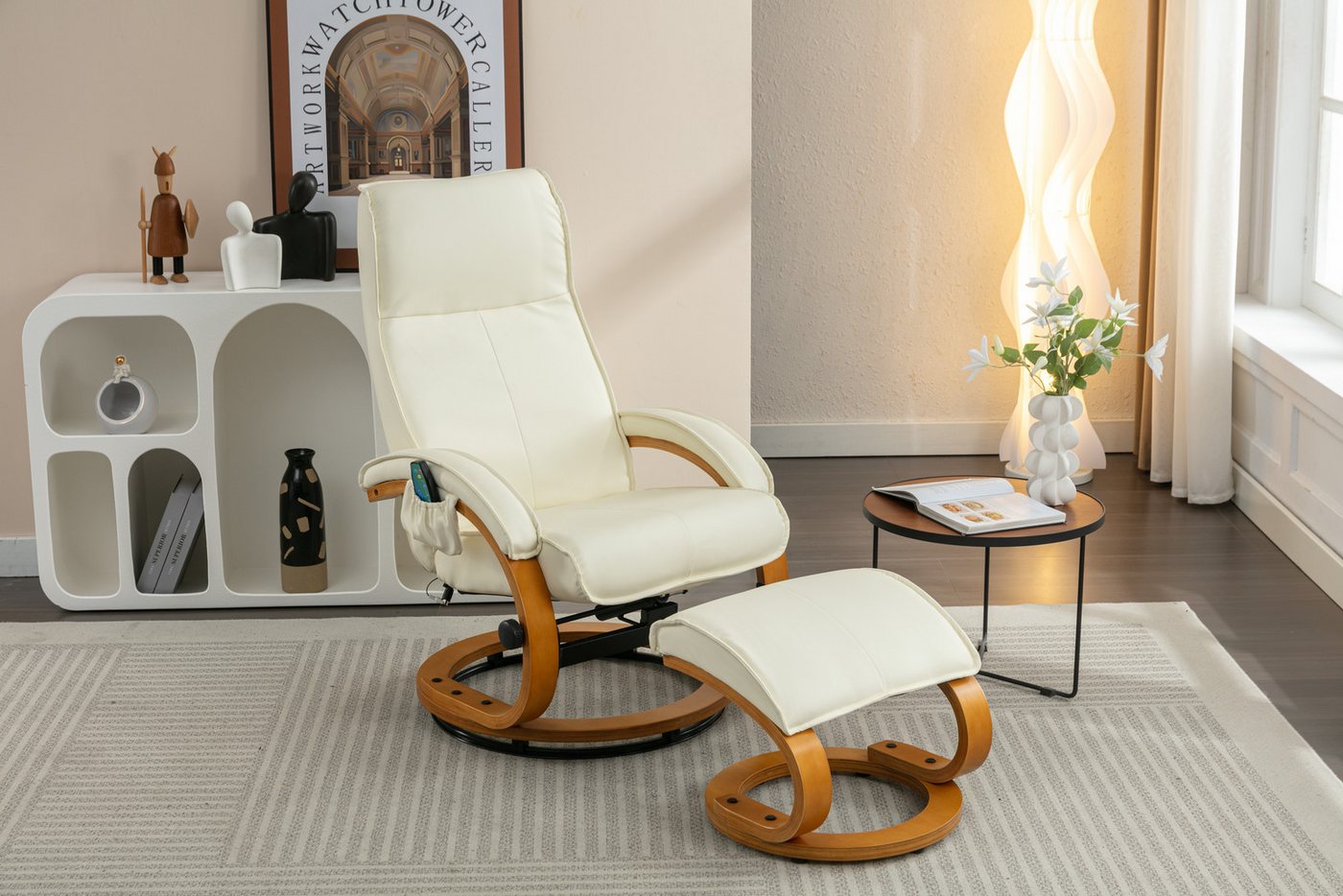 OKWISH Massagesessel Ergonomischer Stuhl (2-St., 1er Set, 2-St., Relaxsessel mit Hocker), PU-gepolsterter Massagesessel, mit 5 Vibrationspunkte Massagegerät von OKWISH