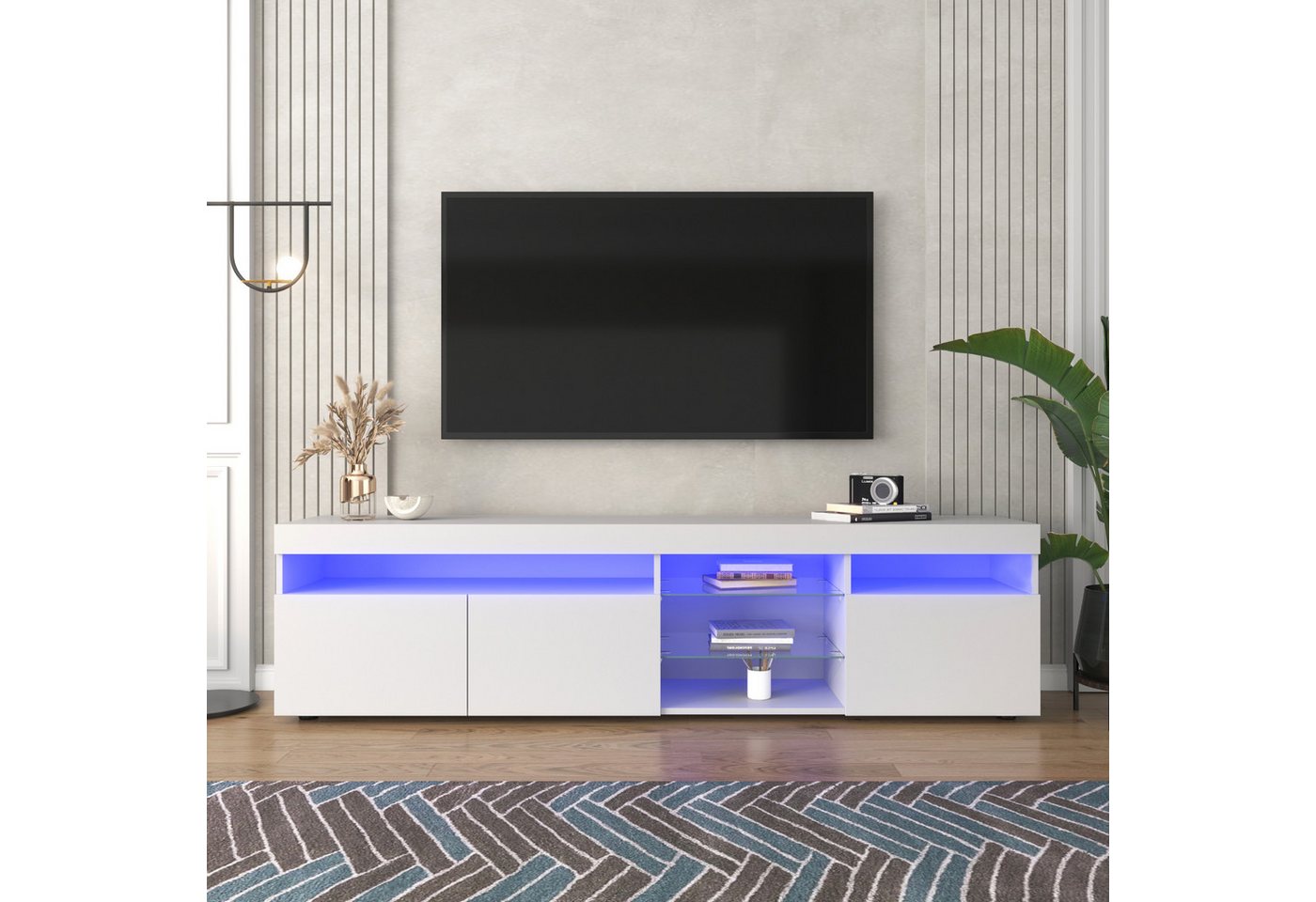OKWISH TV-Schrank TV-Lowboard (Fernsehschrank TV-Tisch, Variable LED-Beleuchtung) mit LED-Beleuchtung (3 Schranktüren von OKWISH