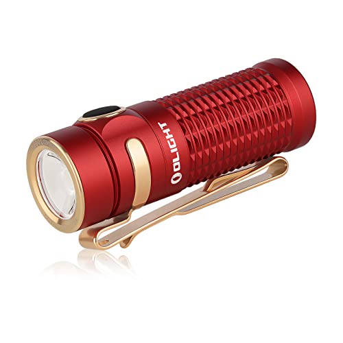OLIGHT Baton 3 LED Aufladbare Kaltweiße Taschenlampe Hell 1200 Lumen 166 Meter Leuchtweite, 6 Lichtmodi mit Timing Funktion Wasserdicht IPX8 Kleine Taschenlampe Ideal für Outdoor, Camping(Rot) von OLIGHT