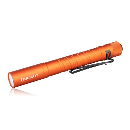 OLIGHT I5T Plus LED Taschenlampe Superhelle Kleine EDC Stiftlampe 2xAA Batterie mit Endkappenschalter, 550 Lumen IPX8 und 1,5m Falltest, Robuste Handlampe für Outdoor Camping (Orange Kalt Weiß) von OLIGHT