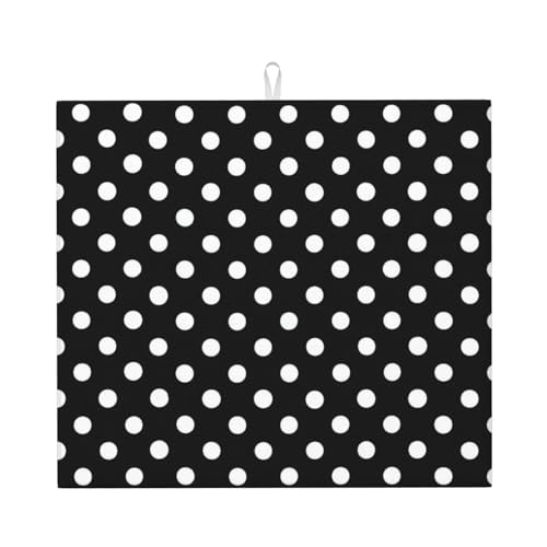 Abtropfmatte für Küche, schwarz-weiße Punkte, bedruckt, Abtropfunterlage für Küchenarbeitsplatte (41 x 46 cm) von OLLiNs