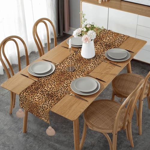 Tischläufer mit Leopardenmuster und khakifarbenen Quasten, für drinnen und draußen, Party-Dekoration (35,6 x 152,4 cm) von OLLiNs
