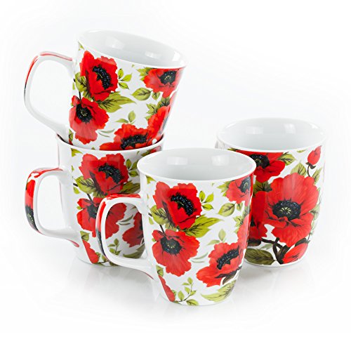 Olymp Tassen-Set - Mohnblumen, 4 Stück, 400 ml Porzellan Kaffeebecher von OLYMP
