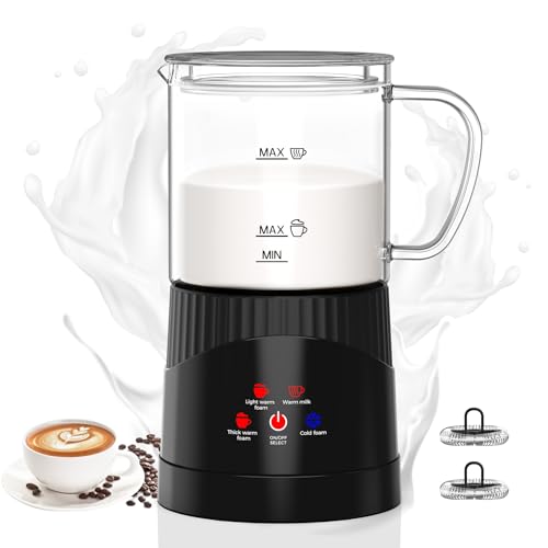 OMISOON 4 in 1 Milchaufschäumer Elektrisch 400ML, Automatischer Milchschäumer Induktion 500W, Automatische Abschaltung, für Warmer und kalter Milchschaum, Latte macchiato, Cappuccino, Schwarz von OMISOON