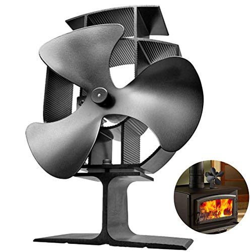 ONDIAN CHUNCIN - 3 Klinge Wärmebetriebene Aluminium-Herd-Lüfter Ultra-ruhigem Kaminholz Brennen Eco-Fan for effiziente Wärmeverteilung? Schwarz (17x11.5x25cm) von ONDIAN