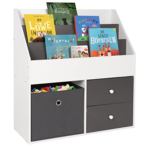 ONVAYA® Kinderregal | Bücherregal Mila mit 2 Schubladen & Aufbewahrungsbox | Spielzeugregal Kinderzimmer | Regal für Bücher & Spielzeug | Aufbewahrungsregal | Standregal von ONVAYA