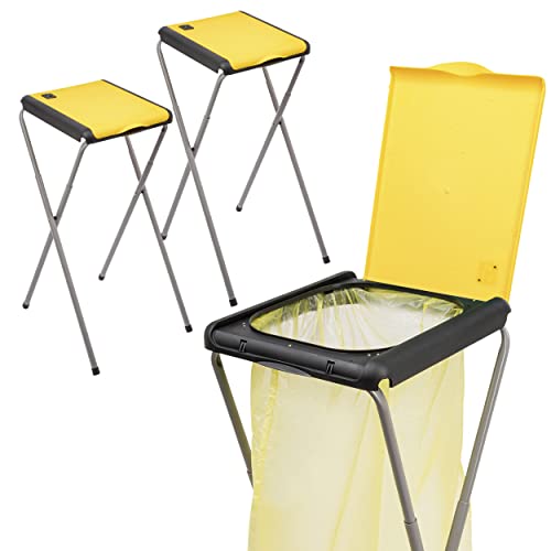 ONVAYA® Müllsackständer bis 120 Liter mit Deckel | Gelb - 2 Stück | Stabiler höhenverstellbarer Müllsackhalter aus Metall für den gelben Sack von ONVAYA