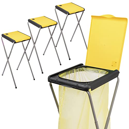 ONVAYA® Müllsackständer bis 120 Liter mit Deckel | Gelb - 3 Stück | Stabiler höhenverstellbarer Müllsackhalter aus Metall für den gelben Sack von ONVAYA