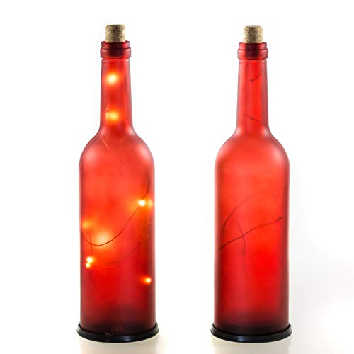 DbKW LED Weinflasche- Glasflasche Satiniert, 10 LEDs, batteriebetrieben, in & Outdoor Geeignet. Flasche mit LED-Beleuchtung (1x Rot) … von DbKW