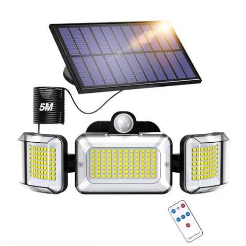 OOTDAY Solar Outdoor Lights, 224 LED Solar Security Light, 3 Heads Motion Sensor Lights with Remote Control, IP65 Waterproof, 3 Modes for Yard Garden Patio Garage,Black von OOTDAY