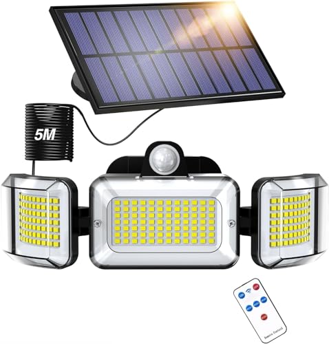 OOTDAY Solarlampen für Außen, IP65 Wasserdichte Solar Strahler, 224 LED Solarleuchte mit Bewegungsmelder, Solar-Split Wandleuchte mit 5m Kabel für Garage, Garten, Hof, Stufen von OOTDAY