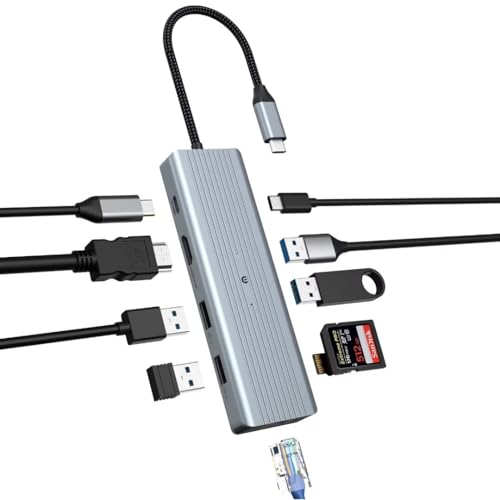 OOTDAY USB C Hub, USB 3.0 Ultra Slim Multiport Adapter USB C Multiport mit Schnelle Datenübertragung, 10 in 1 Hub Adapter Kompatibel mit Drucker, Laptop, Mac Mini, iMac MacPro von OOTDAY