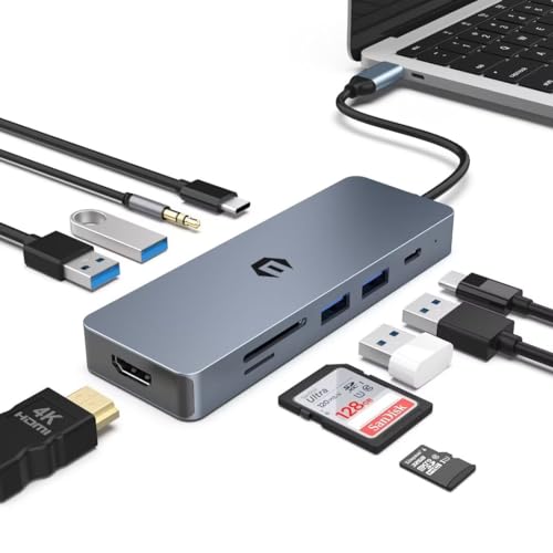 OOTDAY USB C Hub, 10 in 1 Multiport Adapter USB C mit PD 100W, USB 3.0, 4K HDMI Ausgang, USB C Multiport Kompatibel für MacBook Pro/Air, Chromebook, Thinkpad, Laptop und mehr Type C Geräte von OOTDAY