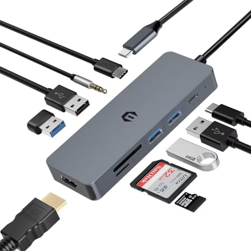 OOTDAY USB C Hub, 10 in 1 Multiport Adapter USB C mit PD 100W, USB 3.0, TF Kartenleser, 4K HDMI Ausgang, USB Erweiterung Kompatibel für MacBook Pro/Air, und mehr Type C Geräte von OOTDAY