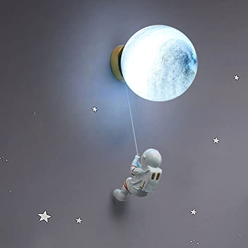 Modern Astronaut Wandleuchte LED Raumfahrer Wandlampe Mond Planet Nachtlicht Kinder Nachttischlampe Schlafzimmer Kinderzimmerlampe Wandbeleuchtung 3 Farbtemperatur Mond Nachtlicht für Jungen Mädchen von OOWOKS