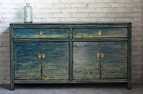 OPIUM OUTLET Chinesische Kommode Vintage Sideboard Schrank asiatisch orientalisch Anrichte antik Shabby-chic asiatisch blau (Midblue) von OPIUM OUTLET