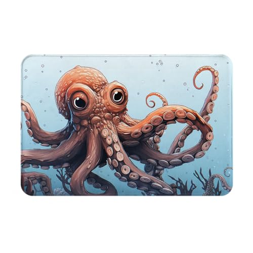 OPSREY Octopus in The Sea Druck-Fußmatte, Flanell, saugfähig, 40,6 x 61 cm, Willkommensmatte mit rutschfester Unterseite, waschbar, Haustürmatte für Küche, Schlafzimmer, Badezimmer, Heimdekoration von OPSREY