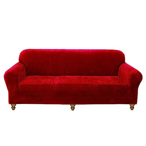 OQHAIR Stretch-Samt Sofaüberwurf für 3-Kissen-Couchbezüge weich rutschfest Sofa überzug Maschinenwaschbarer Möbelschutz -Rot-4 Seater von OQHAIR