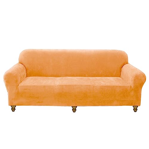 OQHAIR Stretch-Samt Sofaüberwurf für 3-Kissen-Couchbezüge weich rutschfest Sofa überzug Maschinenwaschbarer Möbelschutz -orange-2 Seater von OQHAIR