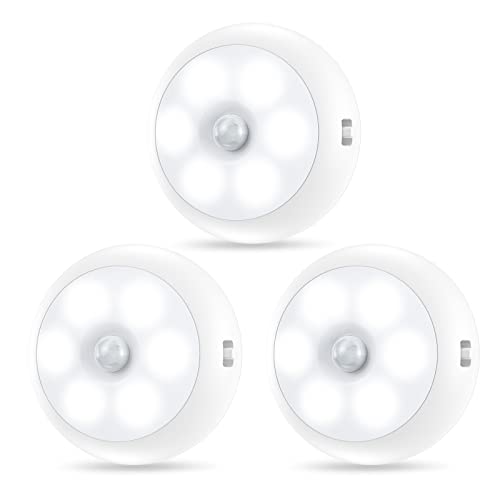 OQIMAX LED Nachtlicht mit Bewegungsmelder, 3 Stück Licht mit Bewegungsmelder Batterie, Schrankbeleuchtung Licht, Weiß LED Nachtlicht für Kinderzimmer, Schlafzimmer, Treppen, Flur, Küche, Badezimmer von OQIMAX