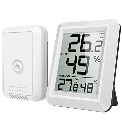 OQIMAX Thermometer Innen Außen, Funkthermometer mit Aussensensor, Aussenthermometer mit Hohen Genauigkeit, Raumthermometer mit Großem LCD Anzeige, ℃/℉ Schalter, für Haus, Büro, Wohnzimmer von OQIMAX