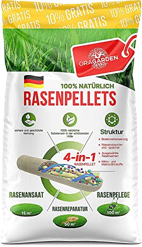 Rasenpellets Dürreresistenten für Schnellkeimenden Rasen - Rasensamen für Robusten und Widerstandsfähigen Rasen - Rasensaat zur Ansaat und Nachsaat für Sportrasen – Geeignet für Schatten… (10 Kg) von ORAGARDEN