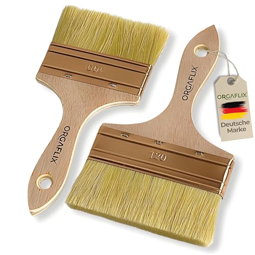 ORGAFLIX Flächenstreicher 100mm + 120mm für Öl, Lacke, Lasur, Beizen, Acryl, Kreidefarbe - Perfekt für große Flächen, Lasurpinsel Holz außen, Ölpinsel Holz, Flachpinsel, Lackpinsel, Pinselset von ORGAFLIX