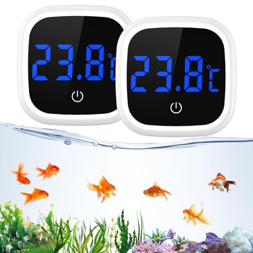 ORIA Aquarium Thermometer, 2 Stk Digital Temperaturmessgerät Aquarium Präzision, LED Display, ℃, Mini Marine Thermometer für Süßwasser Meerwasser Reptilien von ORIA