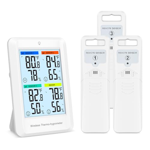 ORIA Digital Thermometer Hygrometer, Temperaturmessgerät Innen Außen mit 3 Sensor, Anpassbare Alarm, LCD Display Hintergrundbeleuchtung, Max/Min-Werte, ℃/℉, Batteriebetrieben & USB Kable von ORIA