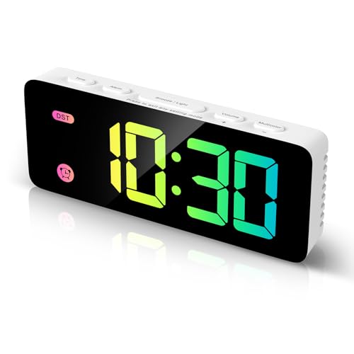 ORIA Digitaler Wecker, 5,8'' LED Wecker Modern Tischuhr mit 8 Farbmodi/4 Helligkeit/3 Lautstärke, 12/24H Alarm Clock, (Enthält 1,5M USB-Kabel), für Schlafzimmer, Küche, Wohnzimmer von ORIA