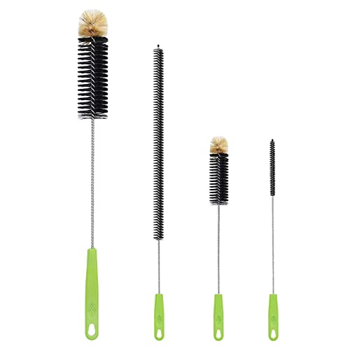 ORIA Flaschenbürste Set, Schlauchbürste Reinigungsbürste Set mit Griff, Lang Nylon Rohrbürsten Set für Weingläsern, Flaschen, Tastaturen, Strohhalmen, Tee Kessel, Karaffe, Tastaturen(4pcs) von ORIA