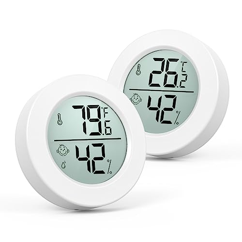 ORIA Mini Thermometer Innen, 2 Stk. LCD Digital Thermometer Hygrometer, Indoor Feuchtigkeitsmesser, Zimmerthermometer mit Luftfeuchtigkeitsmesser für Babyzimmer, Wohnzimmer, Gewächshaus, Büro von ORIA