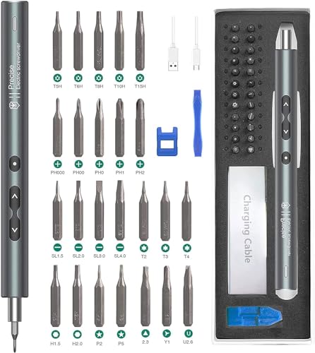 ORIA Mini Elektro Schraubendreher, 28 in 1 Präzisions Magnetische Reparatur Schraubendreher mit 24 Bits, Feinmechaniker Akkuschrauber mit TYPE-C Aufladung, LED, für Smartphones, Kamera, Laptop von ORIA