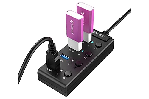 Orico USB 3.1 Hub 4 USB-A Ports mit Schalter und Ausschalter - Plug-and-P Dockingstation für sofortigen Gebrauch - 1,5 m schwarzes Kabel von ORICO