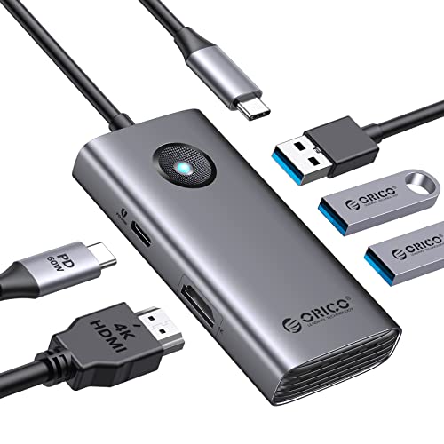 USB C Hub, ORICO 5 in 1 USB C Docking Station mit 4K HDMI, PD 60W, USB 3.0 5 Gbps und 2 USB 2.0 Data Ports USB C Dock für MacBook Air, MacBook Pro, XPS und mehr (Grau) von ORICO