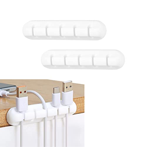 ORTAVA 2 Stück Kabelhalter Kabelclips, 5 Steckplätzen Selbstklebend Kabelhalter Kabel Organizer für Netzkabel, Mauskabel, USB Ladekabel, Audiokabel, Ladekabeln, Büro und Privatanwender, Weiß von ORTAVA