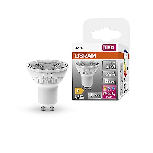 OSRAM LED SPOT PAR16 55 mit drei Lichtfarben, GU10, 4,2W, 400lm, 2700K - 6500K, Warm-, Kalt- und Tageslichtweiß, Farbtemperaturwechsel, sehr geringer Energieverbrauch, lange Lebensdauer von Osram