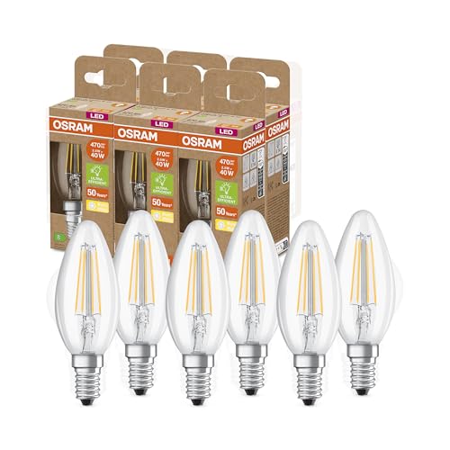 OSRAM SUPERSTAR+ CLASSIC B FIL 40 LED-Lampe, E14, Minikerzenform, 2,5W, 470lm, 2700K, warmweißes Licht, LED-Filament-Technologie, sehr geringer Energieverbrauch, Energieeffizienzklasse B,6-Pack von Osram