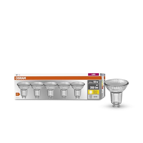 OSRAM Lamps LED Base PAR16 Reflektorlampe, Sockel: GU10, Warm White, 2700 K, 4.3 W, Ersatz für 50-W, Warmweiß 5 Stück (1er Pack) von Osram